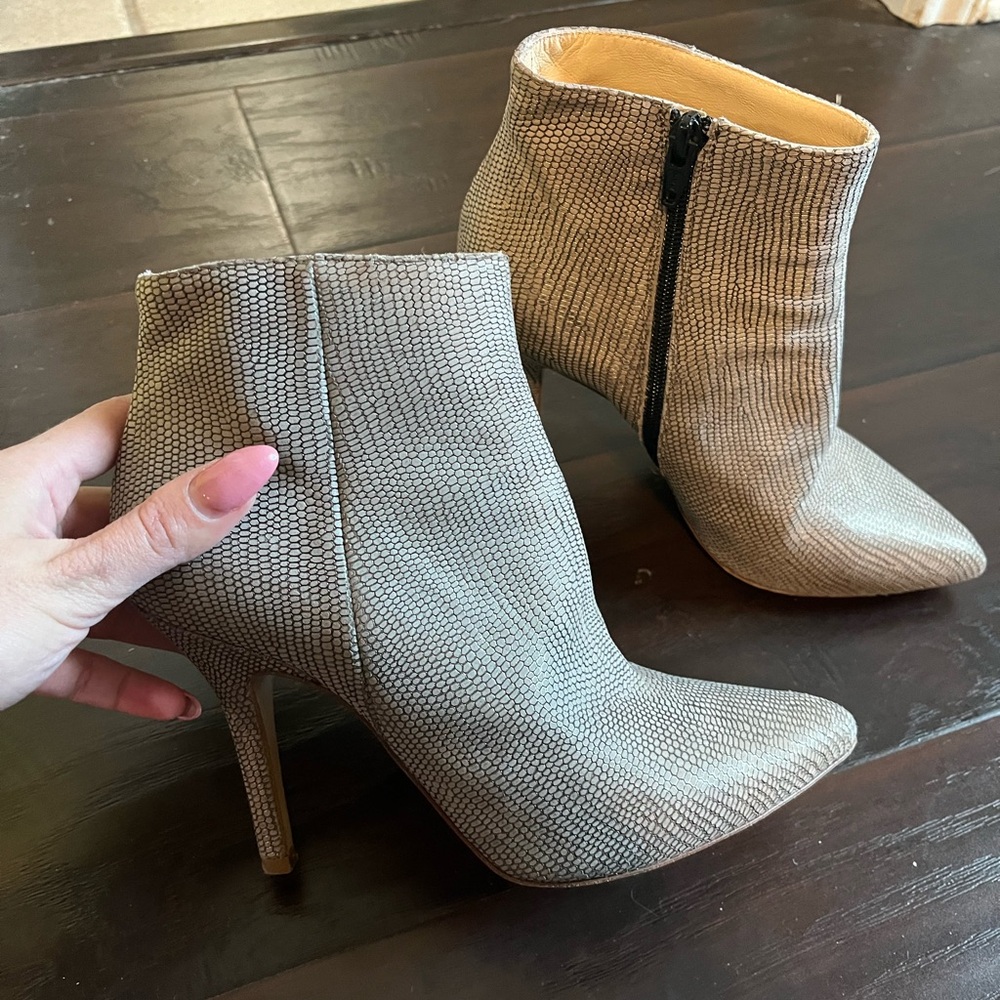 Heeled snake skin ankle booties